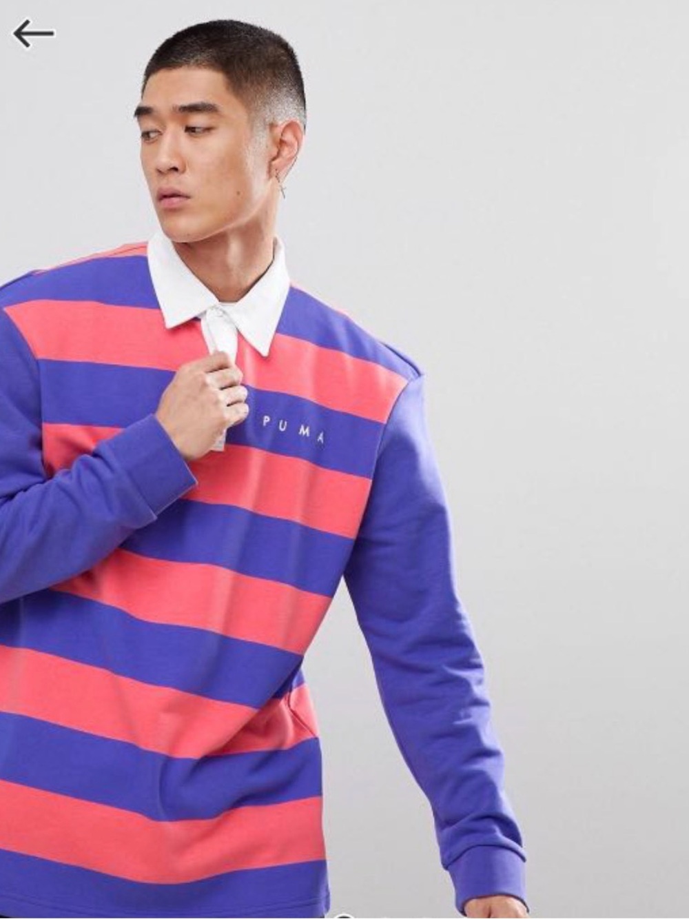 Puma Men’s Purple & Coral Striped Rugby Sweatshirt